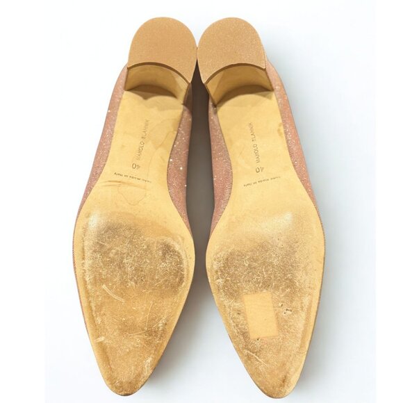 Manolo Blahnik “Okkato” Glitter Block-Heel Pumps — Champagne Pink, Size 9.5 - Picture 3 of 5